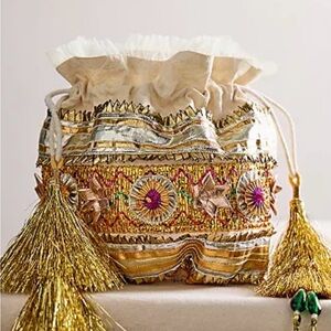 Free People Gold sparkle mini gift sack NWT